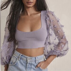 Free People Lilac Butterfly Sleeve Crop Top